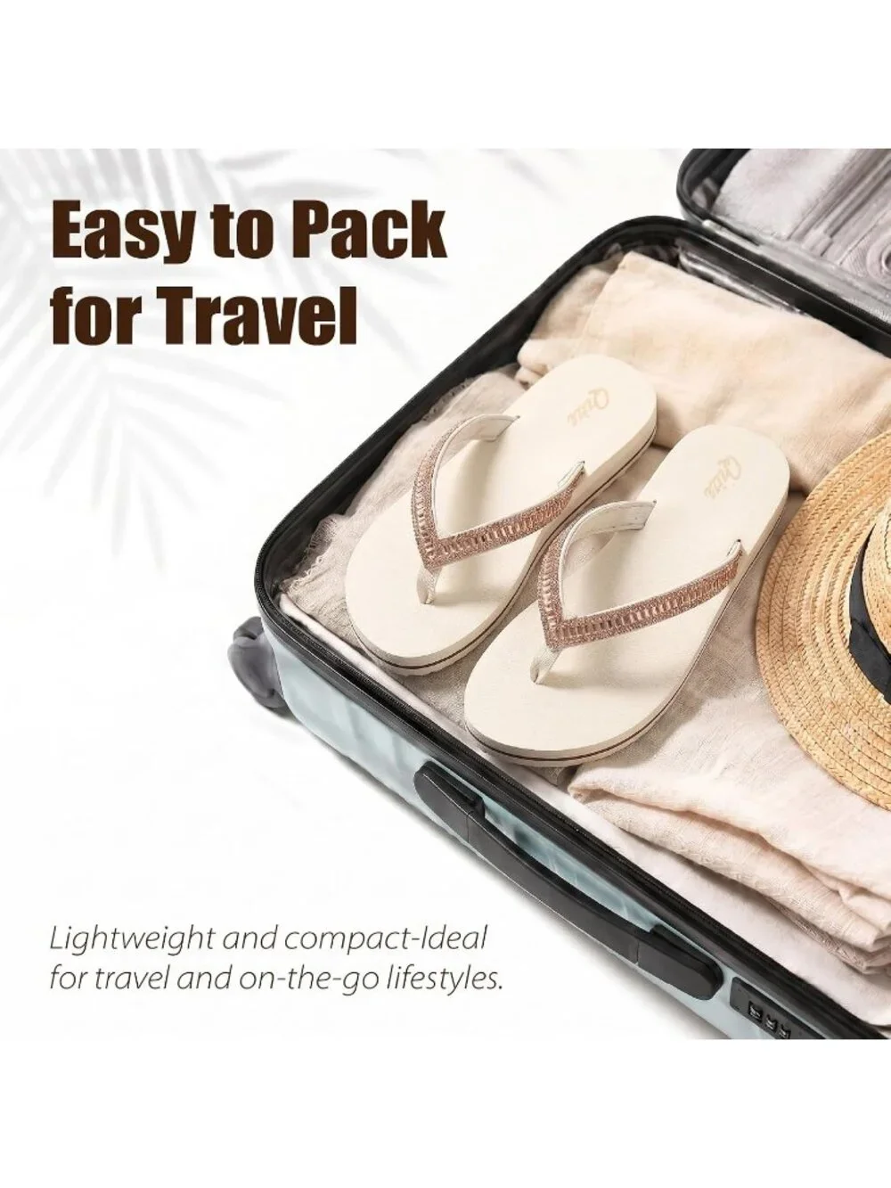 Women's Beige Summer Comfortable Flip Flops with Rhinestone Beach Thong Sandals